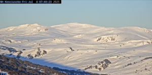 The view of Mt Kosi this morning from Perisher's snow cam at Guthega. 